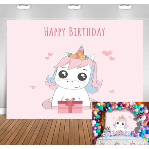 Photo Backdrops Cartoon Lovely Unicorn Party Baby Birthday Portrait Photographic Wedding Backgrounds For Photo Studio