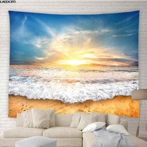 Ocean Beach Scenery Tapestry Sunshine Waves Nature Photography Background Wall Cloth Summer Vacation Theme Tapestries Home Decor