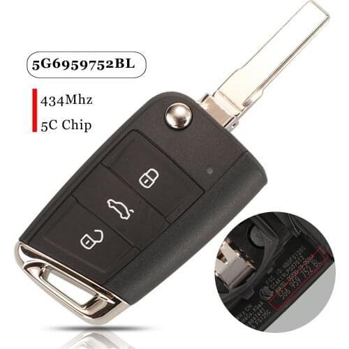 Jingyuqin For VW Seat Golf7 Touran Polo Tiguan 3 Buttons Keyless-Go Remote Car Key Fob 434Mhz 5C Chip 5G6959752BL