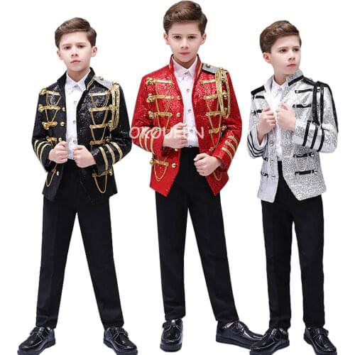 Childrens Day sequined Tassel perforance Jacket Costumes Boys military Dress Wear stage performance palace costume