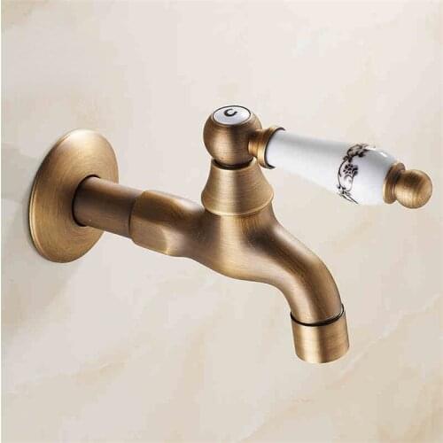 Bibcocks Faucet Brass Antique Washing Machine Tap Wall Garden Small Faucet Water Cold Ceramic Lever Laundry Mop Sink Tap 1513 F