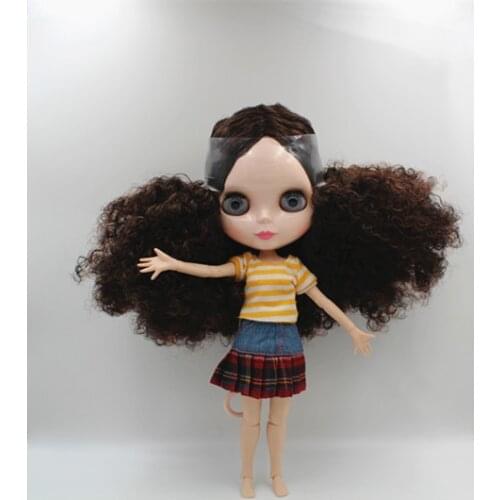 Blygirl Blyth doll Dark brown burst short hair nude doll 30cm joint body 19 joint DIY doll can change makeup