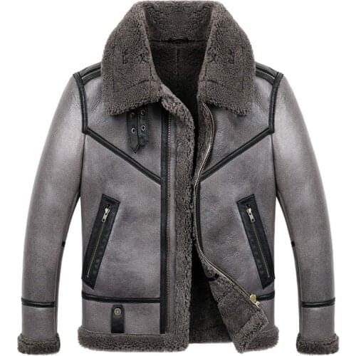 Mens B3 Shearling Jacket Mens Short Sheepskin Coat Mens Winter Turndown Collar Leather Jacket