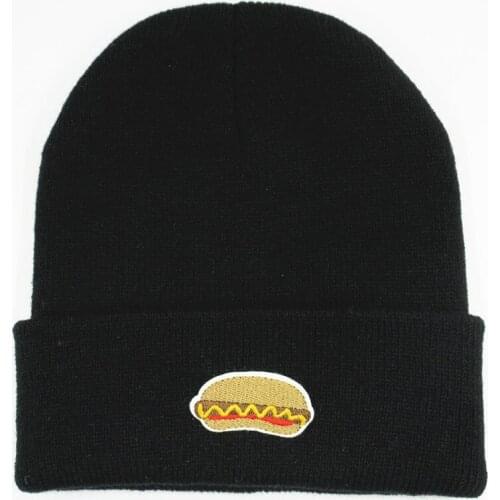 LDSLYJR Cotton Hot dog food embroidery Thicken knitted hat winter warm hat Skullies cap beanie hat for men and women 112