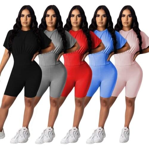 Summer Tracksuit with Shorts Plain Oversize Sets for Girl 2021 Biker Womens Suit with Shorts Wholesale Clothing Pants and Top