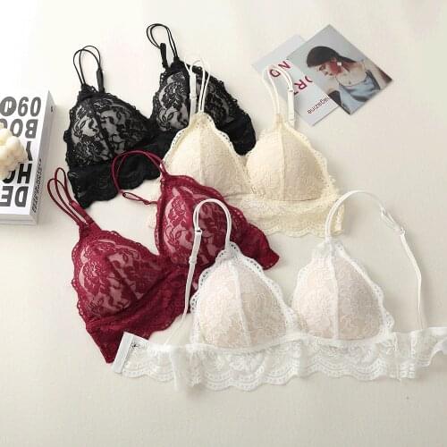 Linbaiway Sexy Triangle Cup No Rims Bras Female Deep V Lace Seamless Underwear Womens Gather Bra Lingerie Backless Bralette