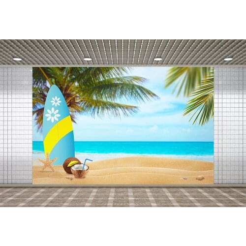 Lyavshi Coconut Tree Surfboard Sand Photographic Background Vacation Beach Hot Summer Backdrop Photography Photocall Props