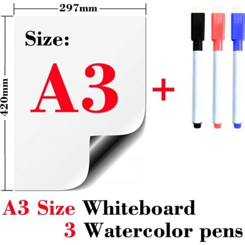 A3 Magnetic Whiteboard Fridge Sticker Vinyl Dry Erase White Board Memo Pad Message Boards Magnets Flexible Soft Gift 3 Mark Pen