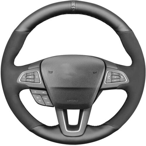 Suede Leather Black Marker Car Steering Wheel Cover for Ford Focus 3 2015-2018 Kuga 2016-2019 Escape C-MAX Ecosport 2018-2019