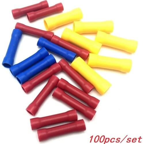 MINCO HEAT 100pcs/set Insulated Straight Butt Connectors 3 Sizes BV1 BV2 BV5 Crimp Terminals for Wires Cables