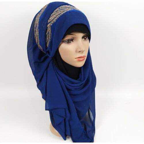 Fashion Muslim Chiffon Scarf Hijab Women Diamonds Glitter Headscarf Islamic Head Wraps Arab Scarves for Head Turban Femme