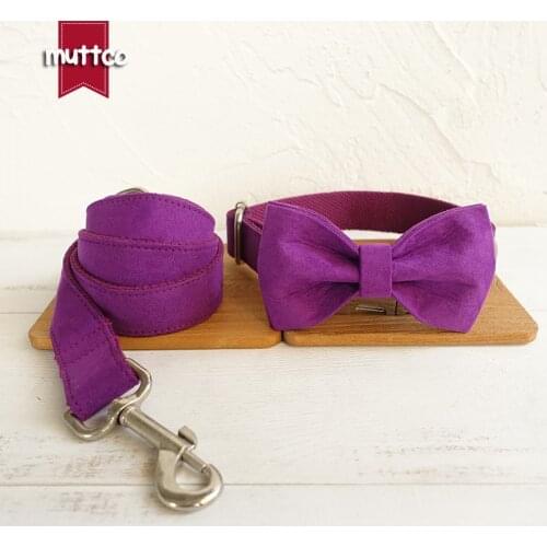 MUTTCO retailing self-designed luxury dog supplies THE CANDY PURPLE handmade 5 sizes bow tie dog collars and leashes set UDC029