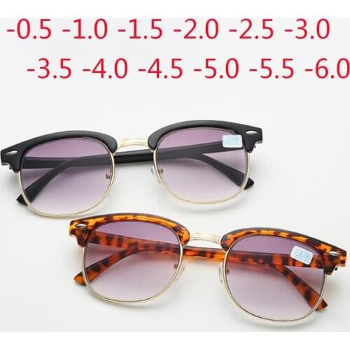 Mens Sun Glasses For Myopia Womens Eyeglasses Grey Gradient Lens Spectacles Men Eyeglass Frame Anti UV400 -0.50 -1.0 -2.0 -6.0