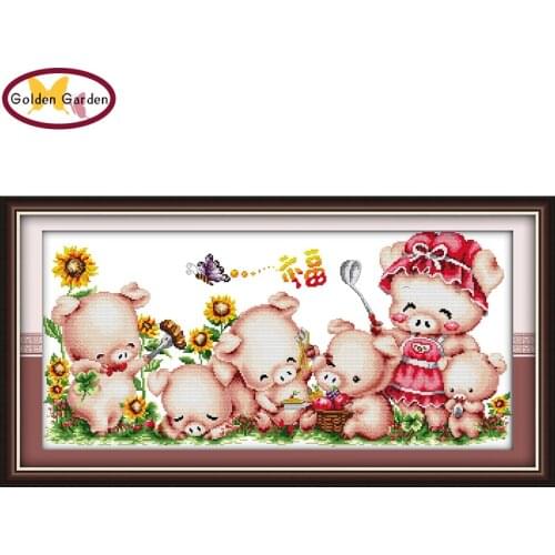 GG The Family of Pigs China Cross Stitch Needlework Counted Print DIY Cross Stitch Kit for Embroidery Cross Craft Cross Stitch