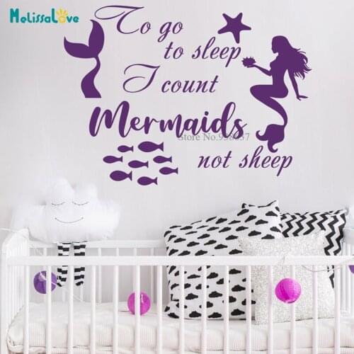 To Go To Sleep I Count Mermaids Not Sheep Baby Room Nursery Quote Decal Removable Vinyl Wall Sticker BA564