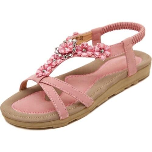 New 2019 Women Sandals Flat Summer Beach Shoes Woman Bohemian Sweet Flower Ladies Casual Sandals Plus Size 35-41 XKD4015