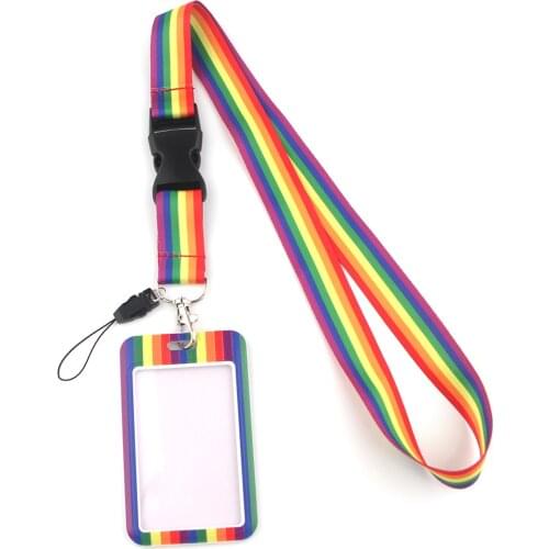 DZ1279 New Gay Rainbow Lanyard Credit Card ID Holder Bag Student Women Travel Bank Bus Business Card Cover Badge