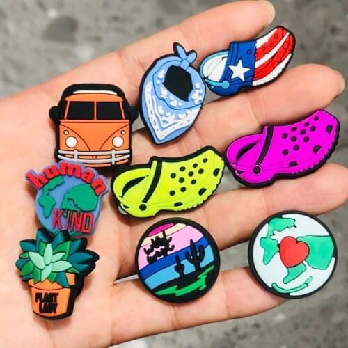 1Pcs Earth Bus Human Kind Cactus Sandals PVC Shoe Charms Decoration Shoes Accessories Clog DIY Wristbands Backpack Party Gifr