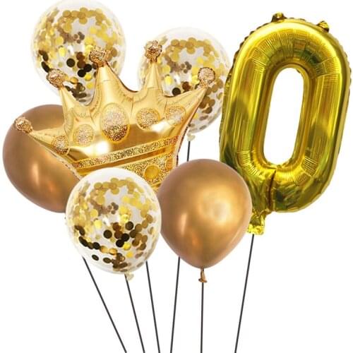7 Pcs Gold Rosegold Glitter Latex Balloons 1 2 3 4 Years Birthday Decoration Baby Shower Party Crown Foil Balloons Supplies