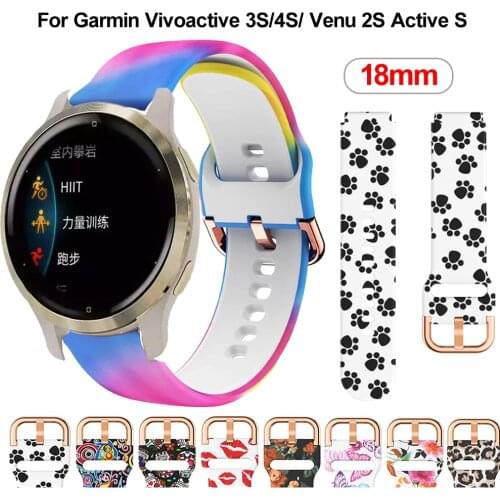 18mm Silicone Sport Strap Flower Printing Band For Garmin Venu 2S/Vivomove 3S/Active S Watchband Vivoactive 3S 4S Watch Bracelet