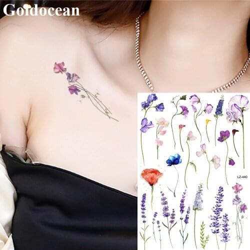 Watercolor Morning Glory Floral Fake Women Chest Tattoos Temporary Girls Clavicle Tattoo Stickers Body Art Drawing Tato Gadgets