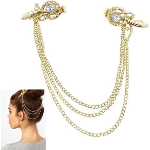 Vintage Leaf Hair Accessories HairBands Hair Clip Pin Cuff Chain HeadBand Boho Jewelry for Women Bijou Cheveu