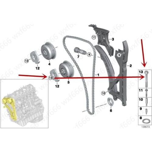 Engine timing of intake and exhaust E60 F18b mw525i F01 F02 N55 N52 series camshaft timing chain timing gear Fixing screw