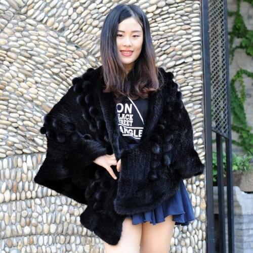 CX-B-M-70B Womens Autumn Winter Solid Mink Fur Shawl