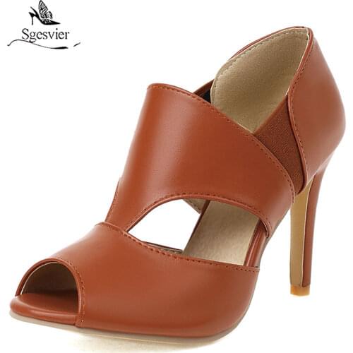 Sgesvier 2021 Big Size 48 Newest Pu Thin High Heels Sandals Ladies Shoes Peep Toe Sexy Vintage Summer Party Shoes Ladies Sandals