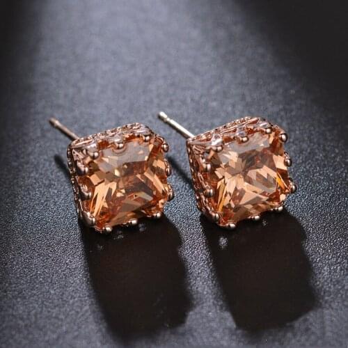 11.11 Sale IDESTINY Brand Square Champagne Color AAA+ CZ Stone Cute Stud Earrings Best Jewelery Bijoux Gift For Women 4 Colors