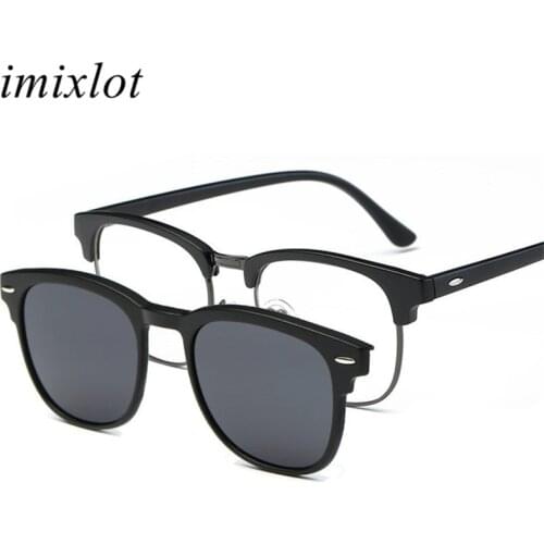 Imixlot Retro Fashion 2 In 1 Polarized Magnetic Clip On Sunglasses Women Men Personality Prescription Optical Lens Frame Kit