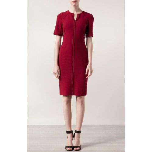 2021 elegant womens burgundy runway midi red dress designer bodycon sexy pencil slim working office OL fall dress high quality