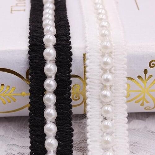 1Yards/Lot White Pearl Beaded Lace Trim Embroidery Lace Ribbon African Lace Fabric Collar Sewing Garment Headdress DIY Materials