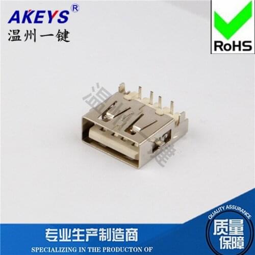 10pcs USB female socket sink plate without curling A mother 90 degrees Curved foot 4 pin Bell mouth type A female socket