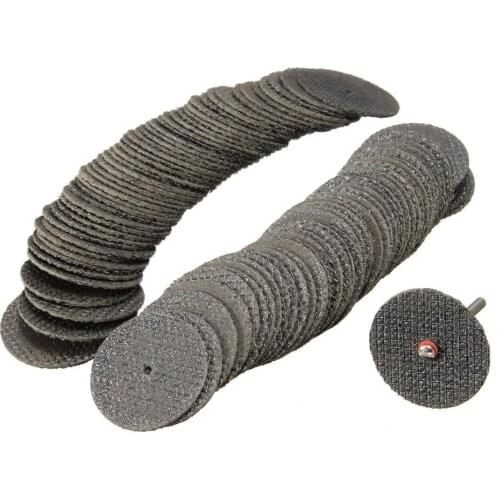 100pcs Fiberglass Reinforced Cut Off Wheel Discs Rotary Tool 32mm + 2pc Mandrel Abrasive Cutting Grooving Tools