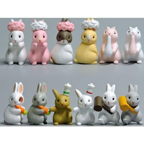 12pcs/set Rabbit Easter Animal Model Micro Landscape Home Decor Miniature Fairy Garden Decoration Accessories Party Gifts