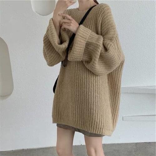 2021 Women Sweater Pullover Female Knitting Overszie Long Sleeve Loose Elegant Knitted Thick Outerwear Womens Winter Sweaters