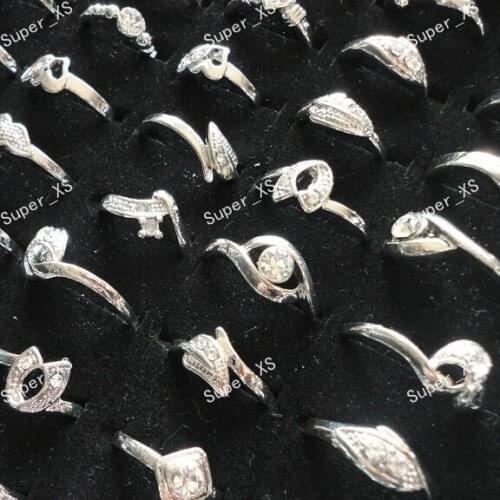 250pcs wholesale jewelry lots ring white Rhinestone silver Plated Rings Birthday gifts fashion gift free shipping BL434