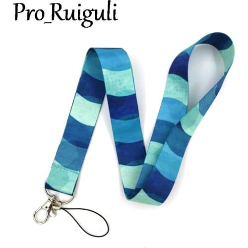 30pcs Blue Water Ripple Lines Lanyard for Keys Phone Cool Neck Strap Lanyard for Camera Whistle ID Badge Cute webbings ribbons