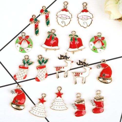 5pcs/lot Merry Christmas Deer Tree Santa Claus Enamel Charms Pendant Fashion Jewelry Accessories fit Bracelet Necklace DIY