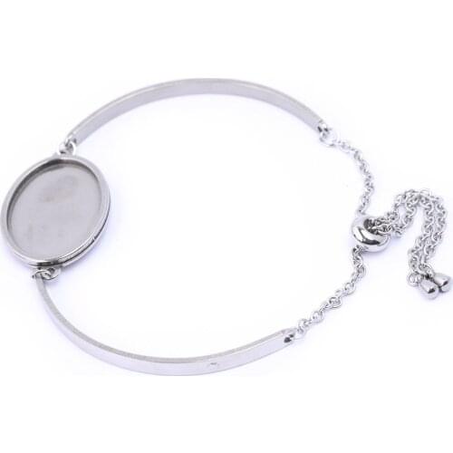 5pcs stainless steel cabochon bracelet blanks 18x25mm oval cameo bangle base settings diy bracelets making accessories