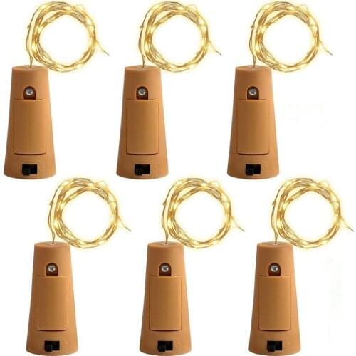 6pcs/lot Cork Shape Bottle Copper Lights 2M 20 Leds Button Battery Operated LED String Light Xmas Wedding party Decoration