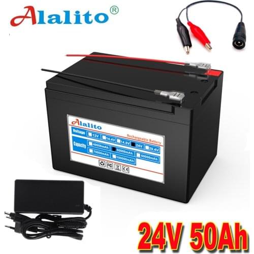 Battery 24V 6S4P 50Ah Battery 500W High Power Battery 25.2V 50000mAh Ebike Electric Bike BMS Capacity Indicator + Charger