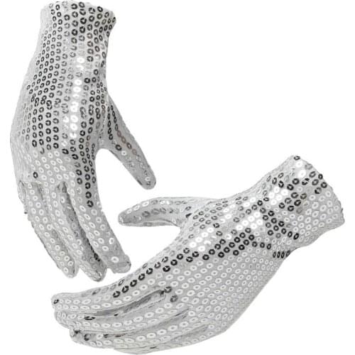 Unisex Adult Acting Michael Jackson Cos Paillette Shiny Gloves MJ Sequins DS Performance Gloves Dance Shinning Gloves for Party