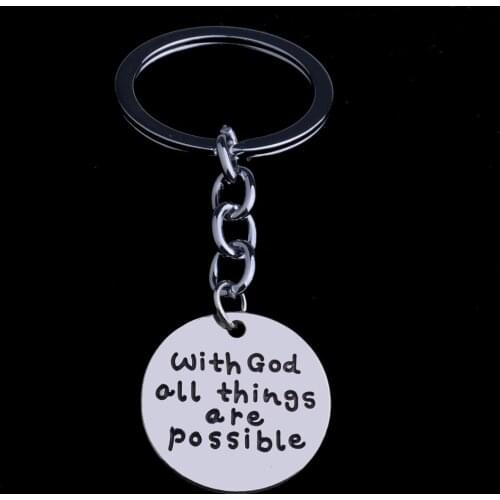 With God All Things Are Possible Keychain Jesus Christian Charms Key Chain Keyring Gifts Women Men Jewelry Religious Key Holder