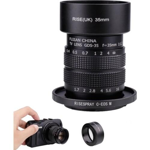 Fujian CCTV 35mm f1.7 Lens C Mount for Canon for EOS M / M2 / M3 etc.black + lens hood