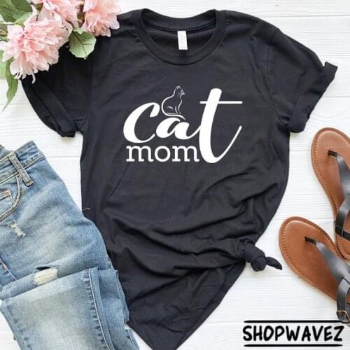 ZBBRDD 2019 CAT MOM Womens cute letter T-shirt Funny Creative Cotton Leisure Tshirt mom