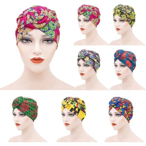 Indian Cross Knot Turban Cap Women Fashion Print Twisted Bonnet Hat Female Muslim Headscarf Soft Night Caps Round Sleeping Hat