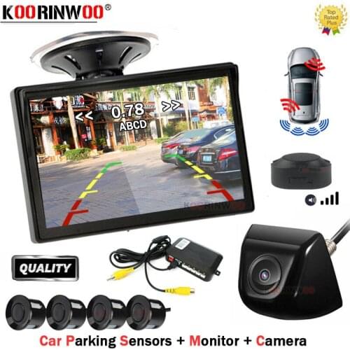 Koorinwoo Intelligent HD Window Monitor Rear View Camera Car Parking Sensor Ultrasonic Alert 4 Indicator Probe System Blacklight