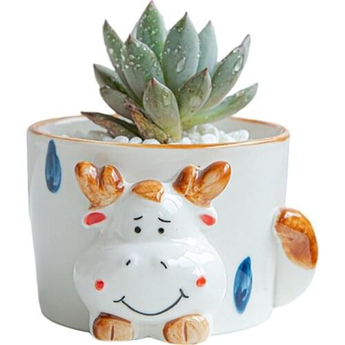 Ceramic Flower Pot Cartoon Cute Round Planter Practical Craft Exquisite For Your Beloved Plants